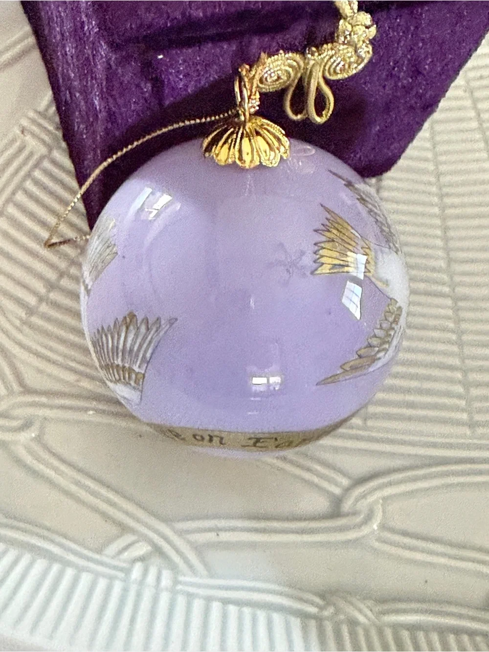 Pier 1 Lavender and Gold Dove 'Peace on Earth' Holiday Ornament